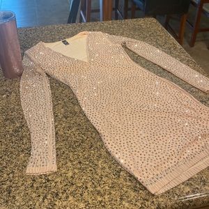 Nude sequin short long sleeve dress